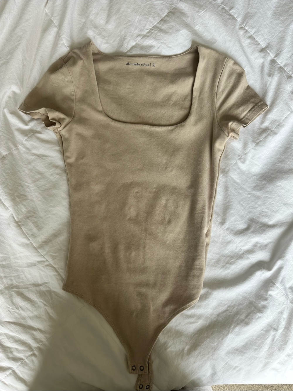 Abercrombie & Fitch Beige Scoop Neck Short Sleeve Bodysuit